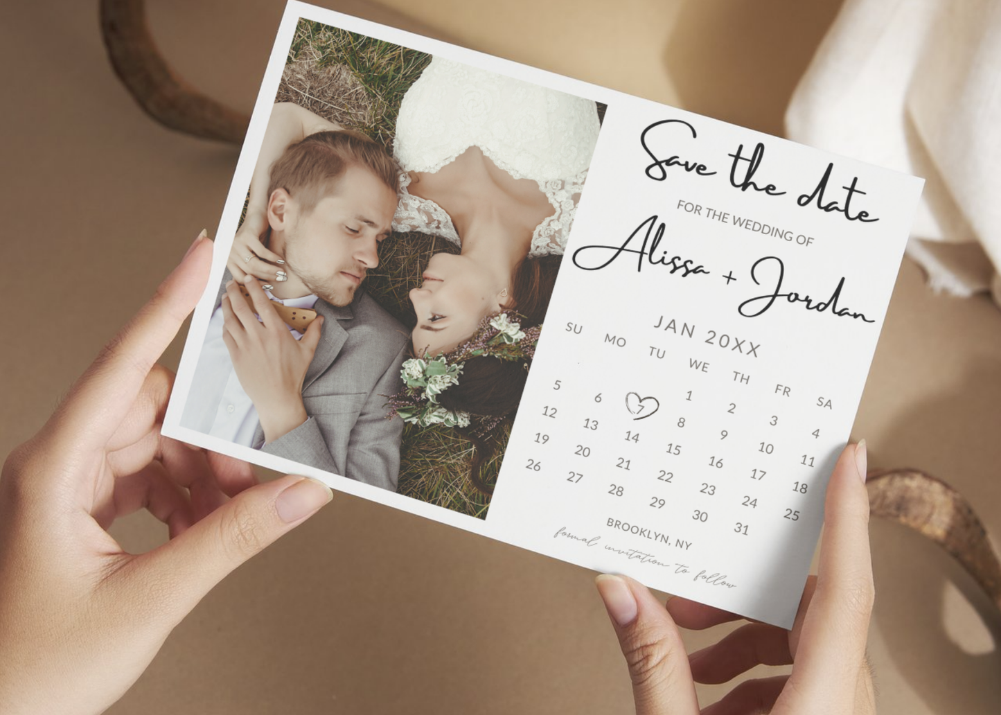 Get Ready With Historia | Minimalist Save The Date Calendar Template with Photo