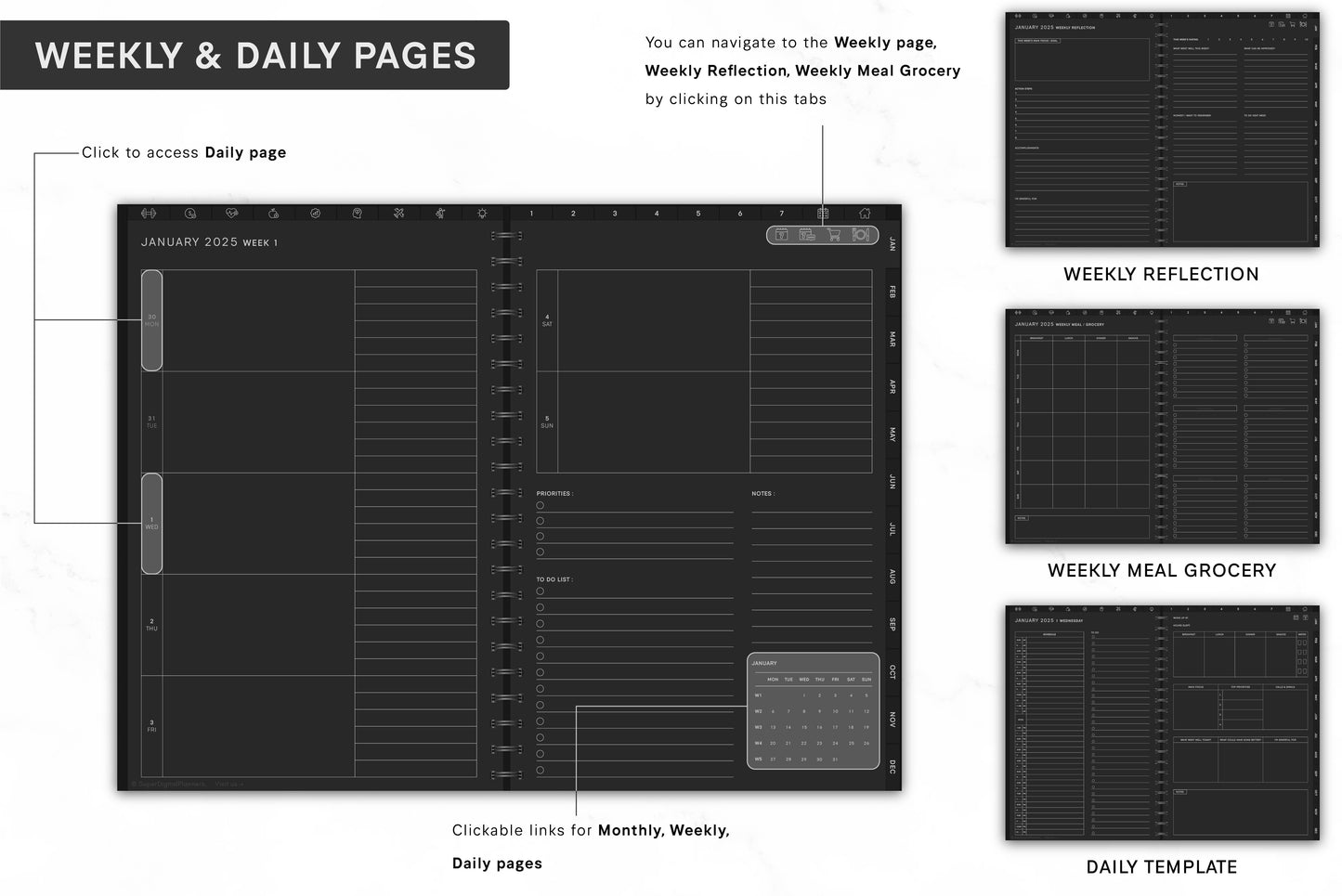 Get Ready With Historia | 2025 Digital Planner - Monday and Sunday