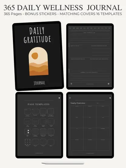 Get Ready With Historia | 365 Daily Digital Gratitude Journal Dark