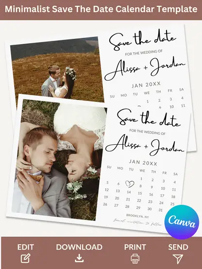 Get Ready With Historia | Minimalist Save The Date Calendar Template with Photo